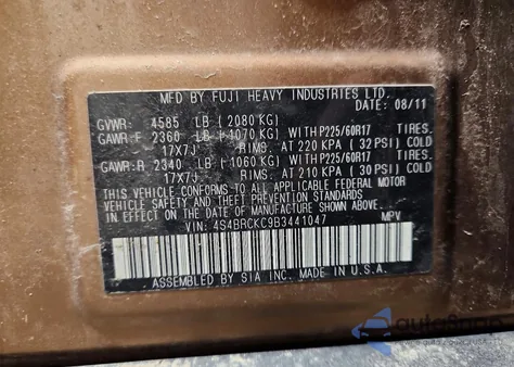 2011 Subaru Outback 2.5I Limited z USA, uszkodzony, nr VIN 4S4BRCKC9B3441047